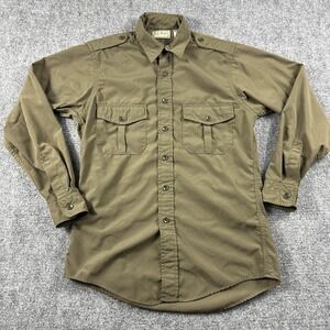 Vintage L.L. Bean Shirt Mens Small Green Nylon Long Sleeve Button Up USA Field